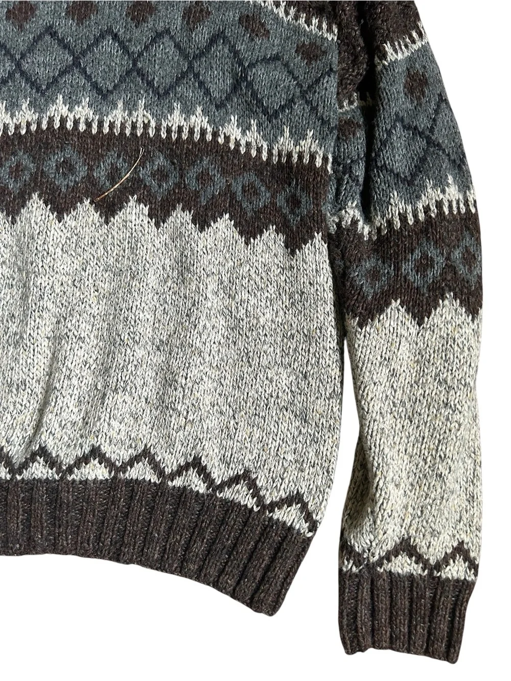 Men's Unisex Brown Fair Isle Mock Neck Ramie Blend  Thick Sweater Size: XLT